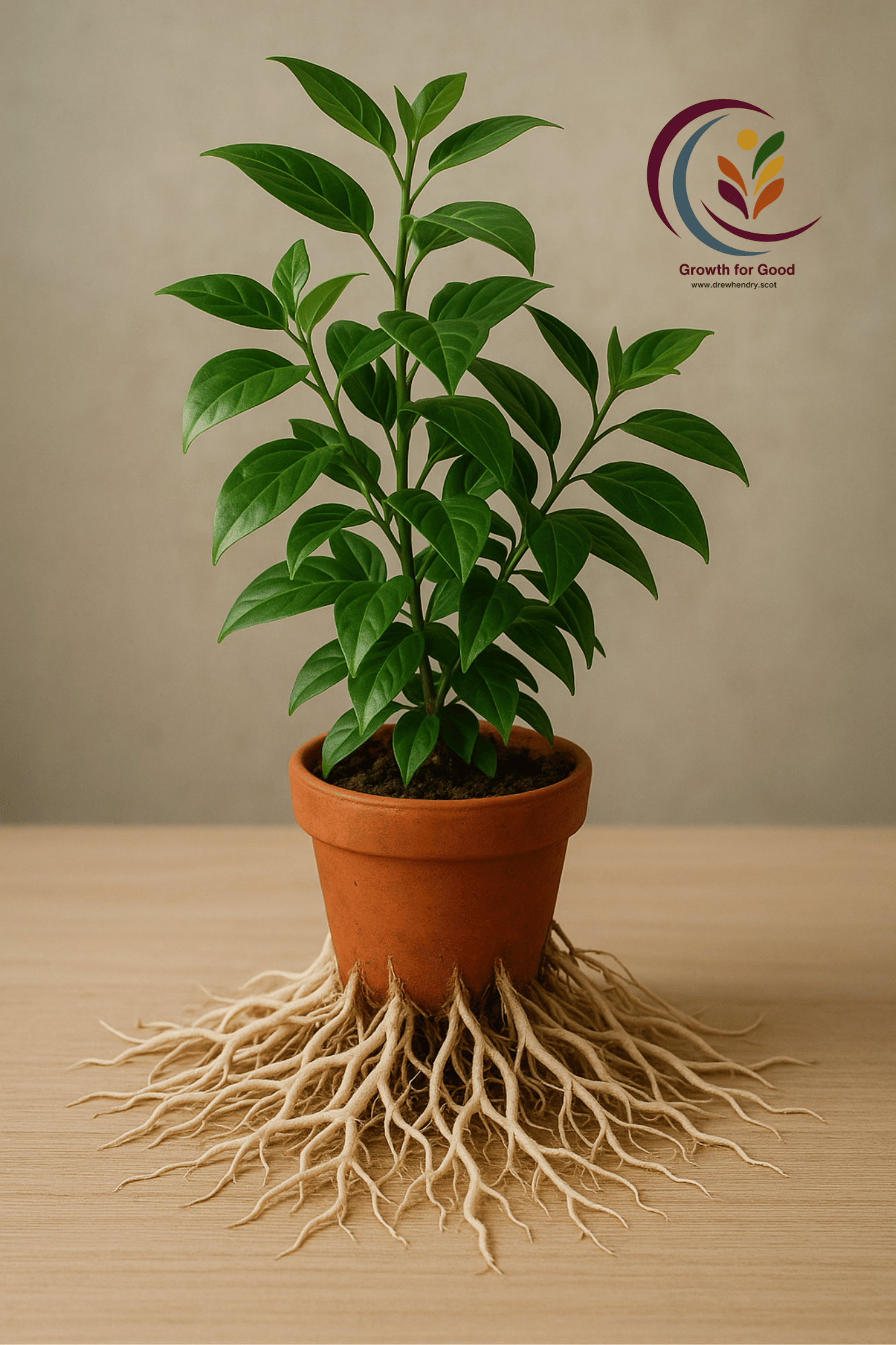 The cost of growth, an image of a plant with roots bursting out of the pot